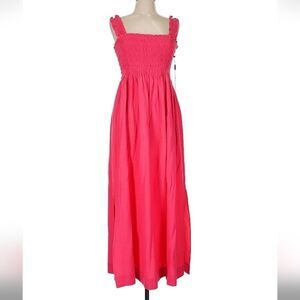NWT Calvin Klein hot pink square neck summer shirred dress 8